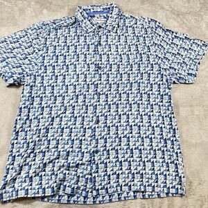 Tommy Bahama Silk Hawaiian Shirt Mens‎  Blue Geometric Mosaic Tiles Large